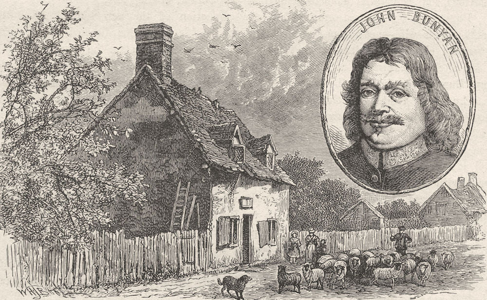 BEDFORD. John Bunyan. Bunyan's Cottage Portrait 1898 old antique print picture